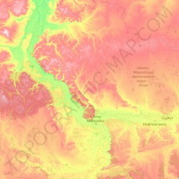 Mapa topográfico Khanty-Mansiysk Autonomous Okrug – Ugra, altitude, relevo