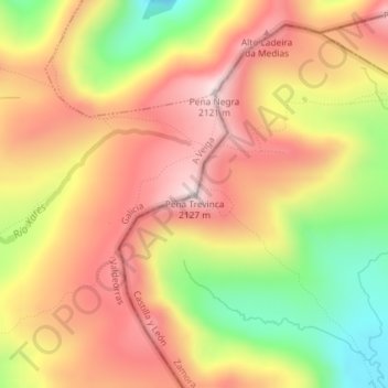 Mapa topográfico Peña Trevinca, altitude, relevo