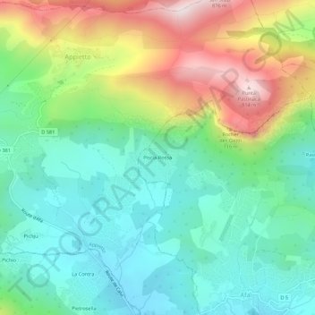 Mapa topográfico Piscia-Rossa, altitude, relevo