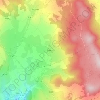 Mapa topográfico Rougeac, altitude, relevo