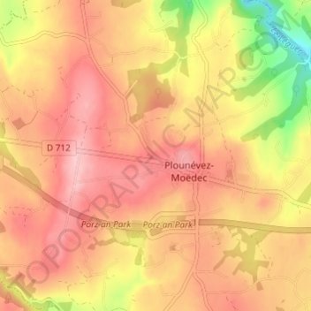 Mapa topográfico Stang ar Clan, altitude, relevo