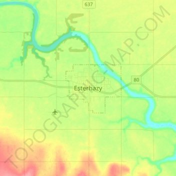 Mapa topográfico Esterhazy, altitude, relevo
