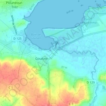 Mapa topográfico Lez Armor, altitude, relevo