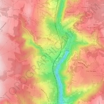 Mapa topográfico Génissiat, altitude, relevo