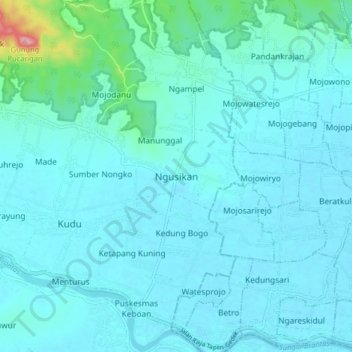 Mapa topográfico Ngusikan, altitude, relevo