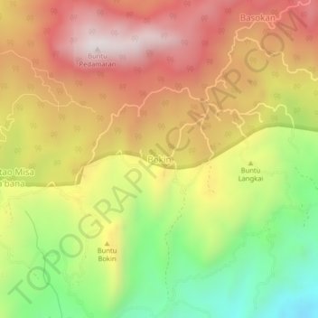 Mapa topográfico Bokin, altitude, relevo