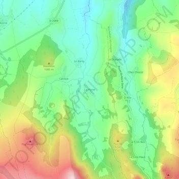 Mapa topográfico La Plane, altitude, relevo