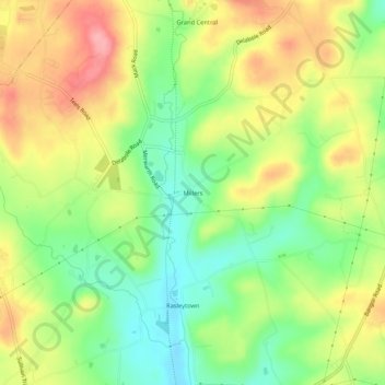 Mapa topográfico Millers, altitude, relevo