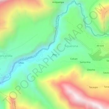 Mapa topográfico Piro, altitude, relevo