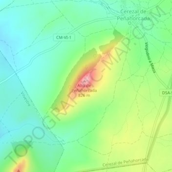 Mapa topográfico Peñeros, altitude, relevo