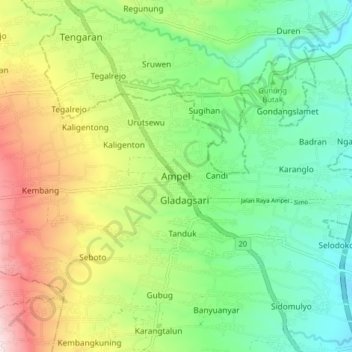 Mapa topográfico Ampel, altitude, relevo