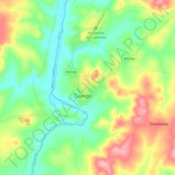 Mapa topográfico Cuango, altitude, relevo
