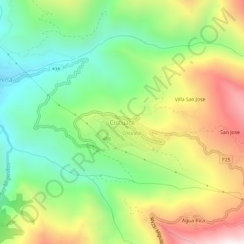 Mapa topográfico Circuata, altitude, relevo