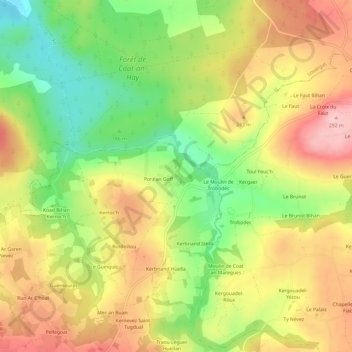 Mapa topográfico Kergalaon, altitude, relevo