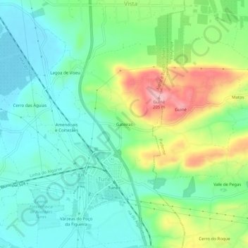 Mapa topográfico Gateiras, altitude, relevo