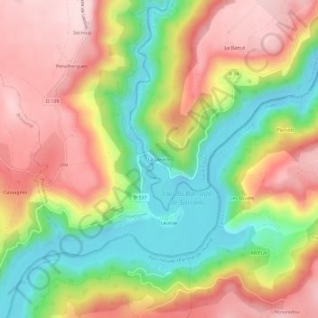 Mapa topográfico La Devèze, altitude, relevo