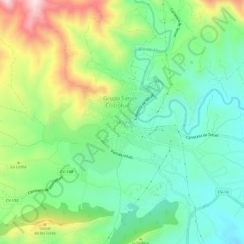Mapa topográfico Alcora, altitude, relevo