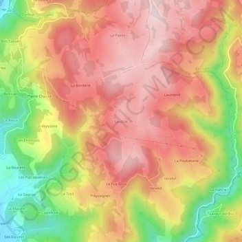 Mapa topográfico Laussac, altitude, relevo