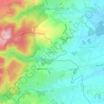 Mapa topográfico Les Grosliers, altitude, relevo