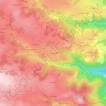 Mapa topográfico Le Colombier, altitude, relevo
