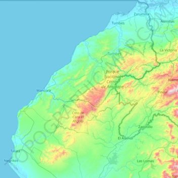 Mapa topográfico Distrito de Casitas, altitude, relevo