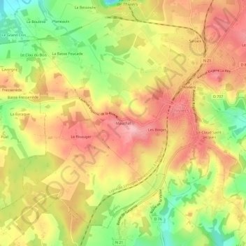 Mapa topográfico Mauchat, altitude, relevo