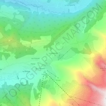 Mapa topográfico La Cluiseraz, altitude, relevo