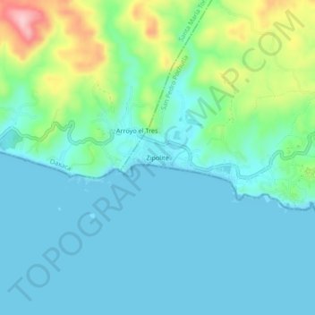 Mapa topográfico Zipolite, altitude, relevo