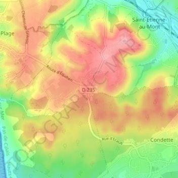 Mapa topográfico Ecault, altitude, relevo