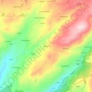 Mapa topográfico Vilarello, altitude, relevo