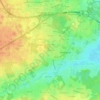 Mapa topográfico Corporeau, altitude, relevo