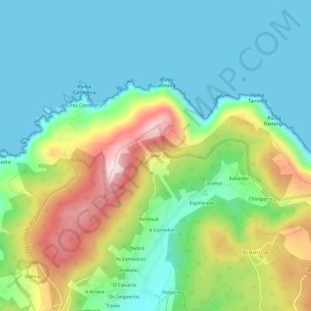 Mapa topográfico Vilar, altitude, relevo
