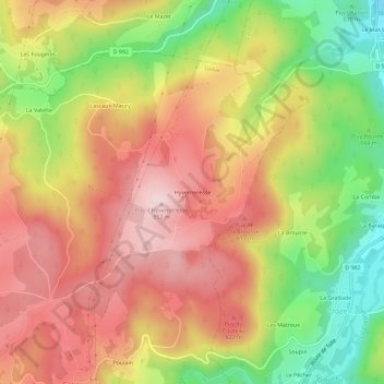 Mapa topográfico Hyverneresse, altitude, relevo