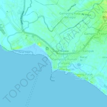 Mapa topográfico Dusun Samudra, altitude, relevo