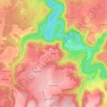 Mapa topográfico Coëffe, altitude, relevo