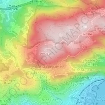 Mapa topográfico Mont Leuze, altitude, relevo