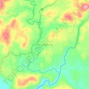 Mapa topográfico Bantarkalong, altitude, relevo