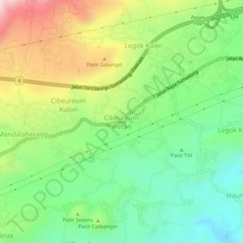 Mapa topográfico Cibeureum Wetan, altitude, relevo