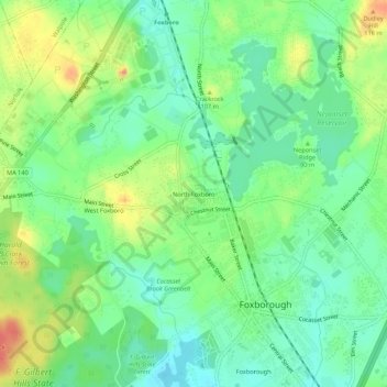 Mapa topográfico North Foxboro, altitude, relevo