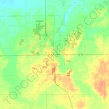 Mapa topográfico LaGrange, altitude, relevo