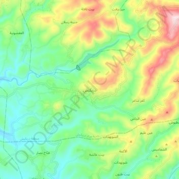 Mapa topográfico Dureikish, altitude, relevo