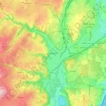 Mapa topográfico Brignais, altitude, relevo
