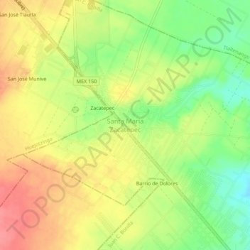 Mapa topográfico Santa María Zacatepec, altitude, relevo
