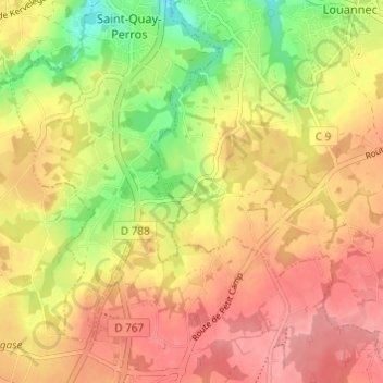 Mapa topográfico Malfos, altitude, relevo