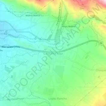 Mapa topográfico Catachilla Baja, altitude, relevo