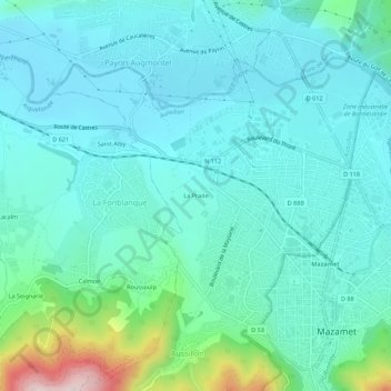 Mapa topográfico La Prade, altitude, relevo