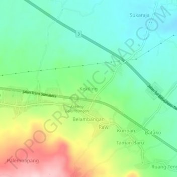 Mapa topográfico Kekiling, altitude, relevo