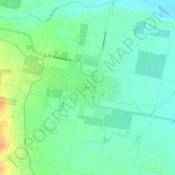Mapa topográfico Esparto, altitude, relevo