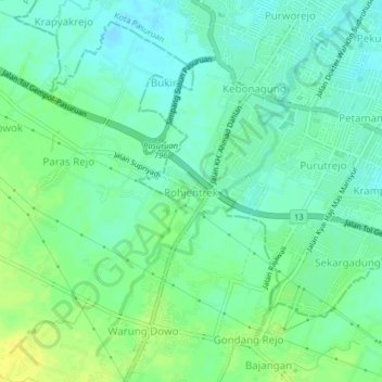 Mapa topográfico Pohjentrek, altitude, relevo
