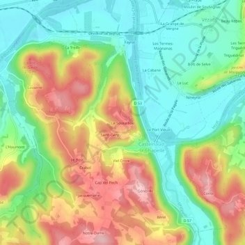 Mapa topográfico Le Soucaillou, altitude, relevo